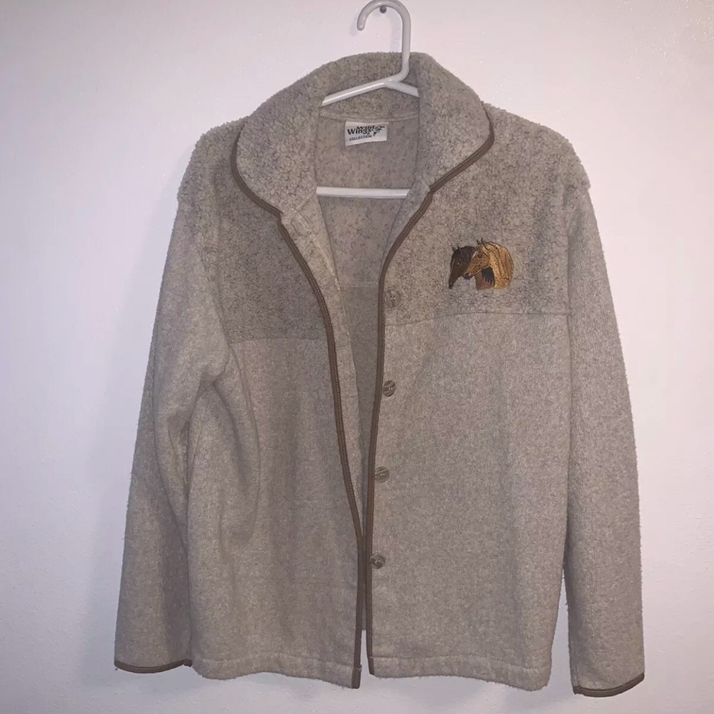 Brown Berber Button Up Jacket Horses by Wild Wings Size Medium
